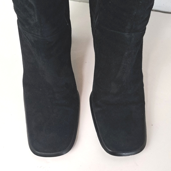 RARE VIA SPIGA Black Genuine Suede Leather Block Heel Square Toe Tall Boots - Picture 3 of 13